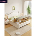 Scandinavianwhite solid wood bed modern casual cream style grids 1.8m double bed 1.5 master bedroom storage princess bed