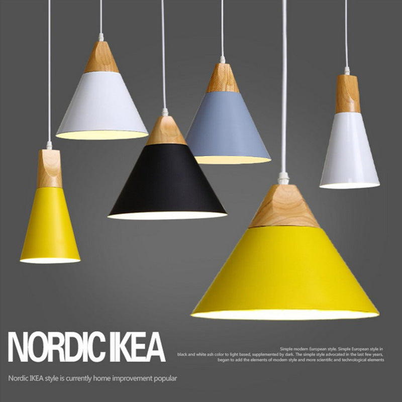 2021 new Nordic Macaron wrought iron small chandelier wood art restaurant lighting home improvement mini lampshade white lighting