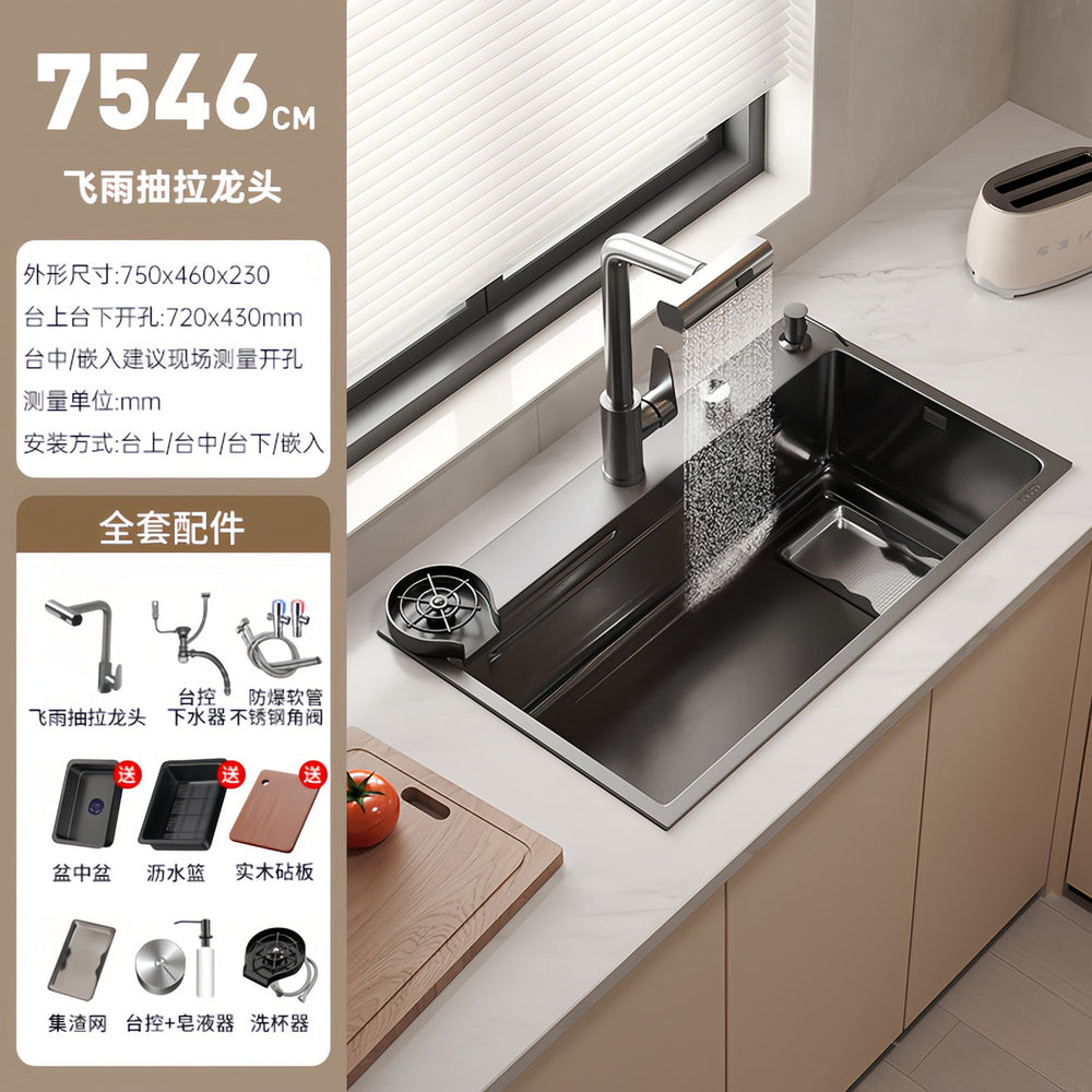 Thickened 5mm slag collection kitchen sink large single slot 304 stainless steel for home vegetable basin countertop middle and lower dishwashing sink