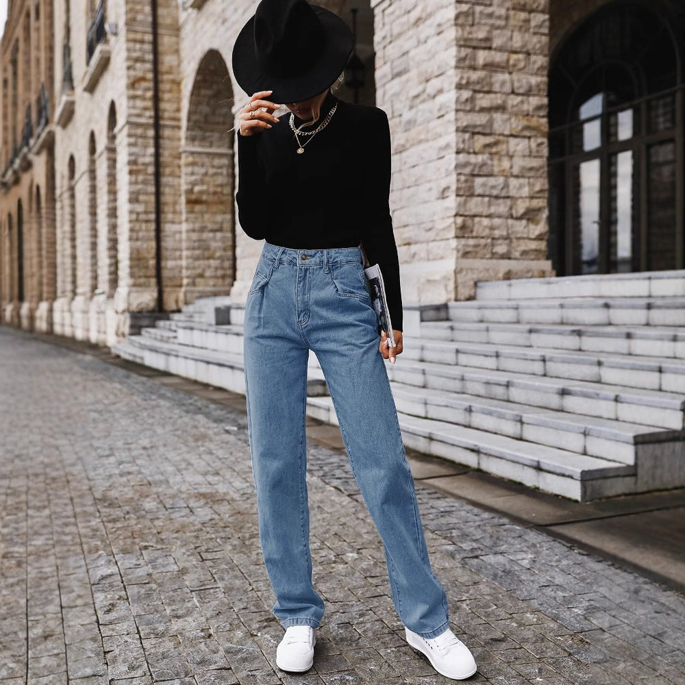 85# pre-sale - 30701#  cross-border fashion women's straight-leg high-waisted slimming denim jeans
