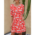 2025 summer european and american cross-border women's fashion: amazon ebay round neck printed plus size short sleeve dress with cinched waist
