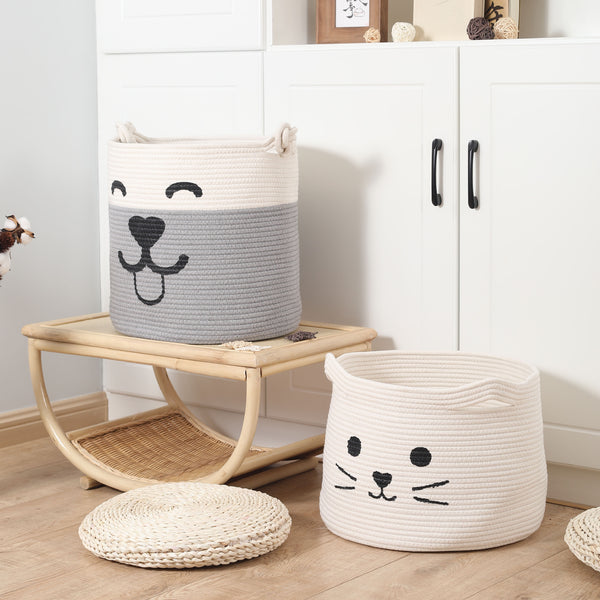 Cartoon cotton rope woven toy storage basket baby cat dog children's sundries basket large folding dirty clothes storage basket