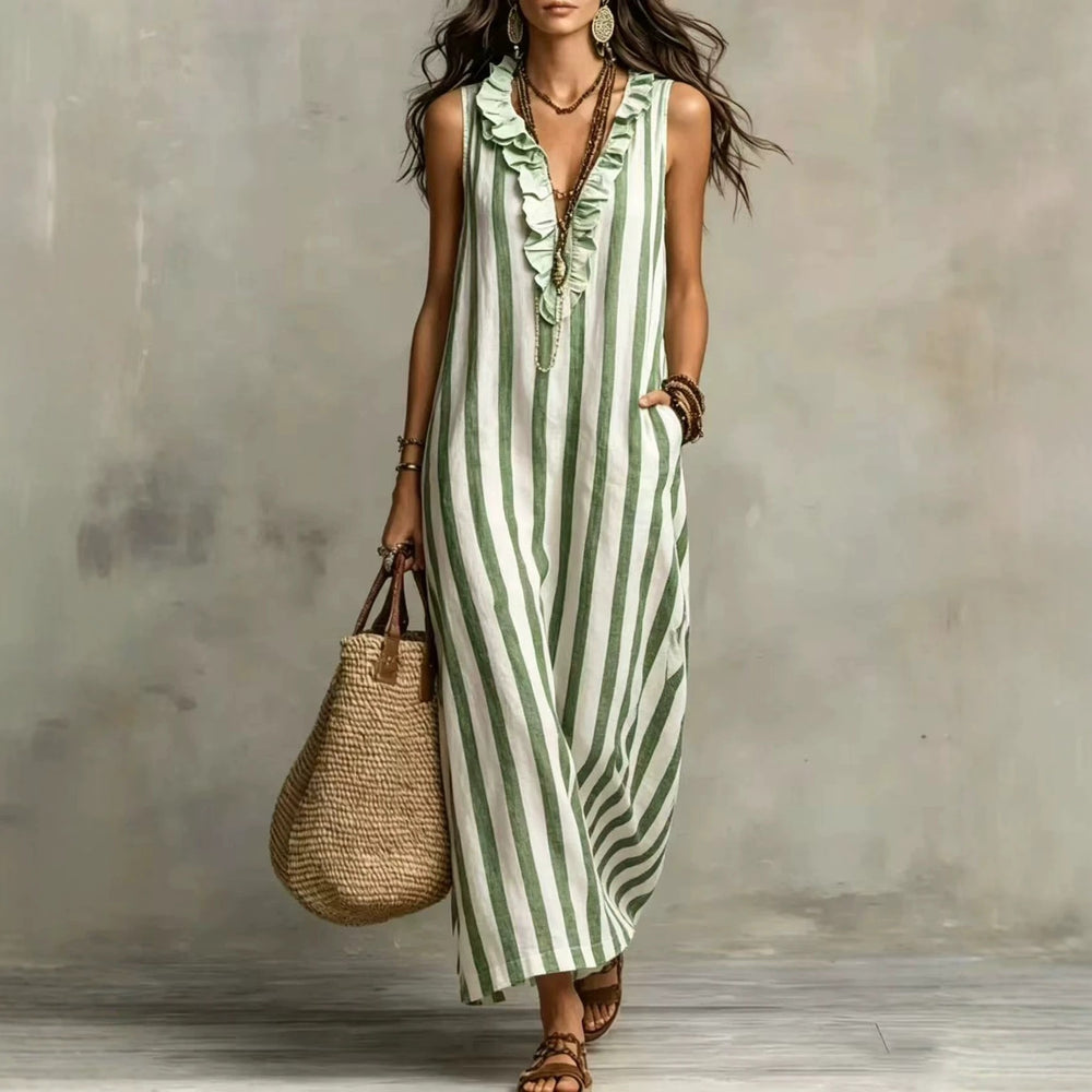 european and american independent station   spring summer new bohemia flying sleeves printing stripes long