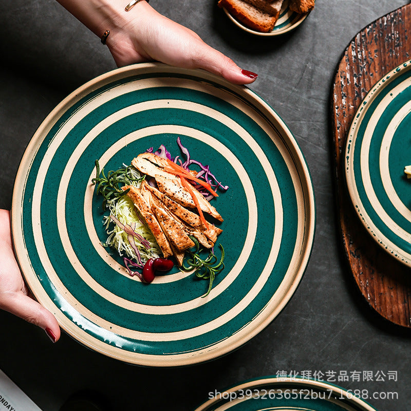 Japanese-style ceramic dinner plates for home use - creative large salad bowls, single-serving dishes, and retro dinnerware set