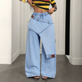X-pre-sale-66703# cross-border fake two-piece casual versatile straight-leg women's jeans pants