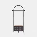 Bedroom floor-standing secondary net clothes hanger, small clothes hanger with dirty clothes basket, movable coat rack, round frame black