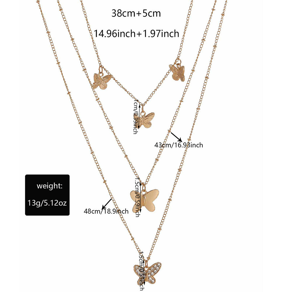 Wholesale metal butterfly choker necklace - new cross-border style, fresh & layered design, unique statement piece with diamond-studded pendant for women