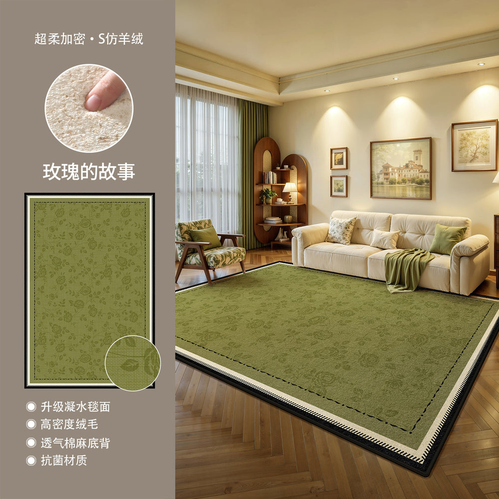 Carpet living room green new arrival medieval style stain-resistant waterproof floor mat no-wash and wipeable classy bedroom bedside floor mat