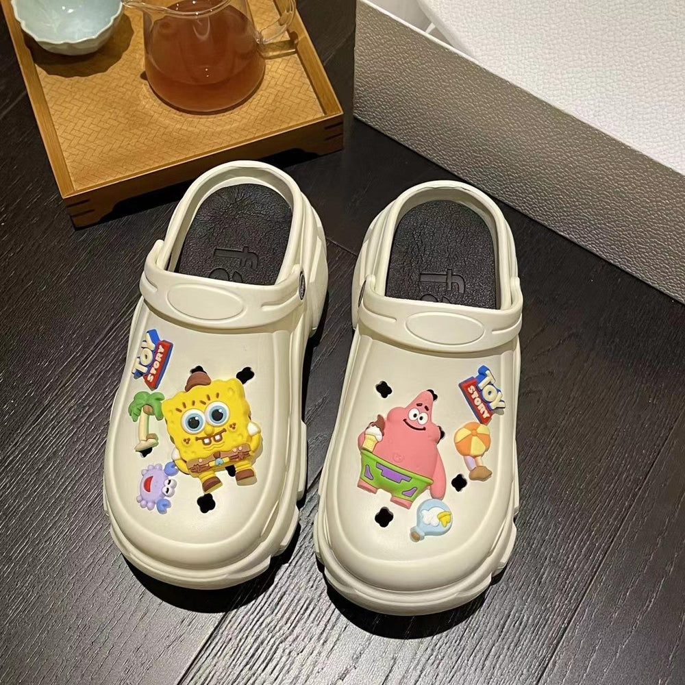 New arrival crocs women's summer popular thick sole toe cap stepping on shit feeling outwearnon-slip high heel thick sole slippers wholesale