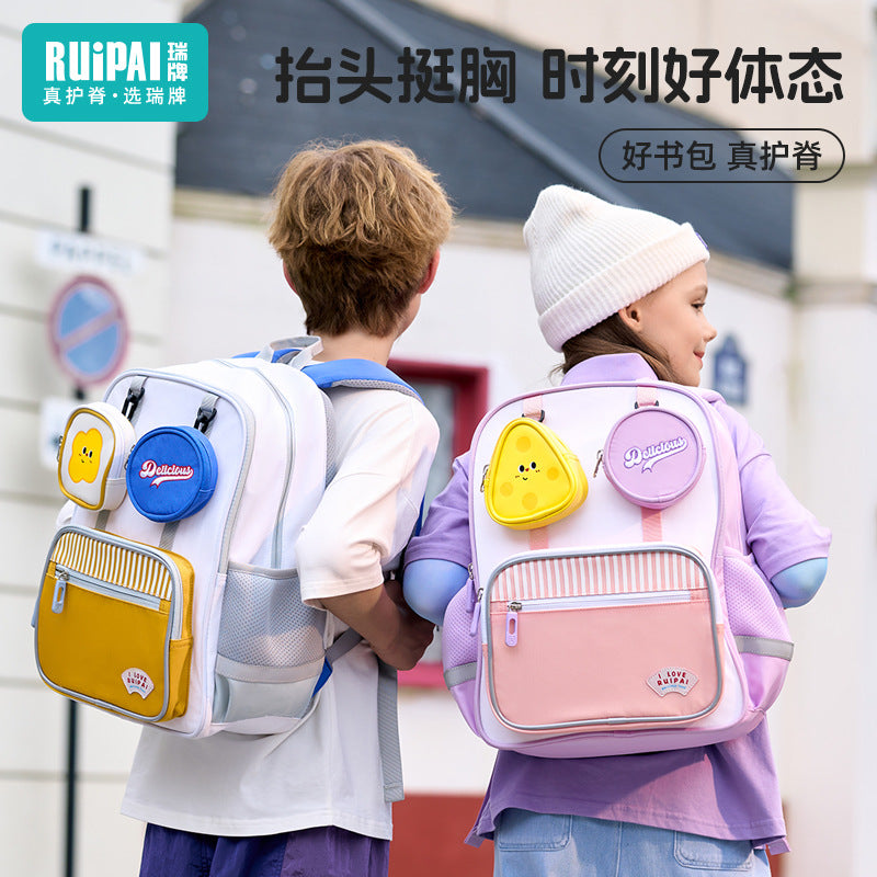 Rui brand children's schoolbag primary school students first and second grade boys and girls spine care to reduce the burden of children's lightweight waterproof backpack