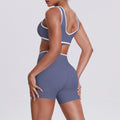 New arrival nude contrast colorpatchwork yoga clothes cross high waist butt lift shorts sports back suit running fitness clothes