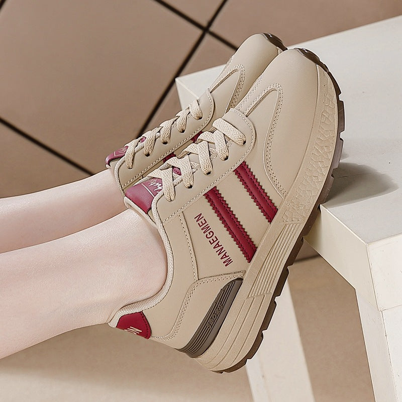 Women's plus size leather sneakers for cross-border e-commerce: versatile, lightweight, non-slip, fashionable casual shoes for spring/autumn 2026