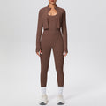 brushed tight drawstring halter vest nine-point long three-piece set sports running fitness yoga suit