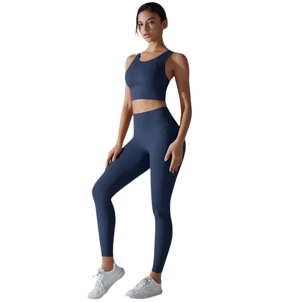 All-in-one high-strength shockproof yoga vest suit nude antibacterial inner elastic sports fitness two-piece set for women