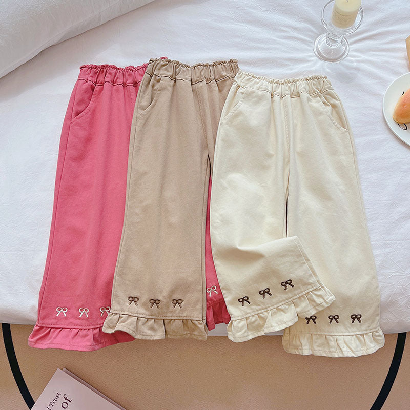 Girls' autumn  new fashion casual pants, korean style loose and stylish fresh printed wide-leg trousers for baby girls
