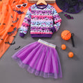 Children's long sleeves round neck sweatshirt + mesh skirt suit