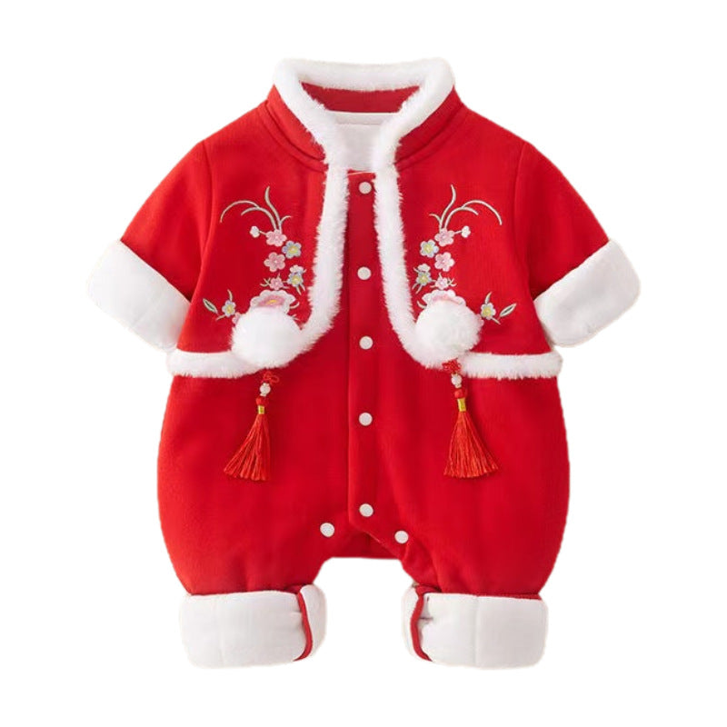 Winter baby cotton clothes, baby new year greetings, festive clothes for men and women, young children, outdoor heattech clothes, thickened chinese style winter clothes