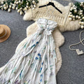 Vacation style halter floral backlessdress women's summerrufflesasymmetrical sleeveless fairy waist long skirt