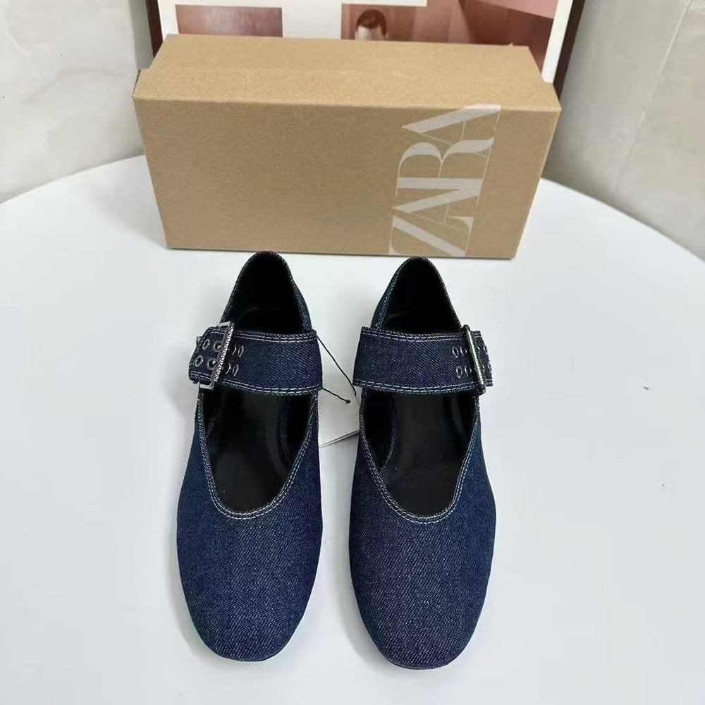 Za2025 summer round toe flat denim buckle sandals - european & american style, everyday versatile sandals for women