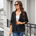 European and american cross-border e-commerce  new arrival washed vintage loose casual early autumn new slit denim shirt for women