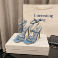 2025 summer rhinestone-embellished heart strap high heel mules - versatile square toe sandals with a wine glass heel