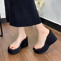 Height increasing thick sole half slippers high heel sandals new arrival women's shoes crystal wedge transparent one-line slippers women