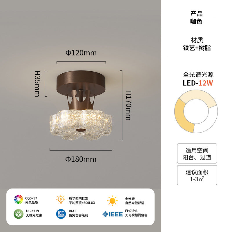 Medieval style resin flower ceiling light corridor aisle light French retro balcony entrance entrance lighting high sense