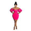 C6720 cross-border   fashion women's solid color short sleeve ruched backless mini dress