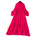 Vintage-inspired casual dress for women - spring  collection: pleated lantern sleeve, relaxed fit, single-breasted shirt dress