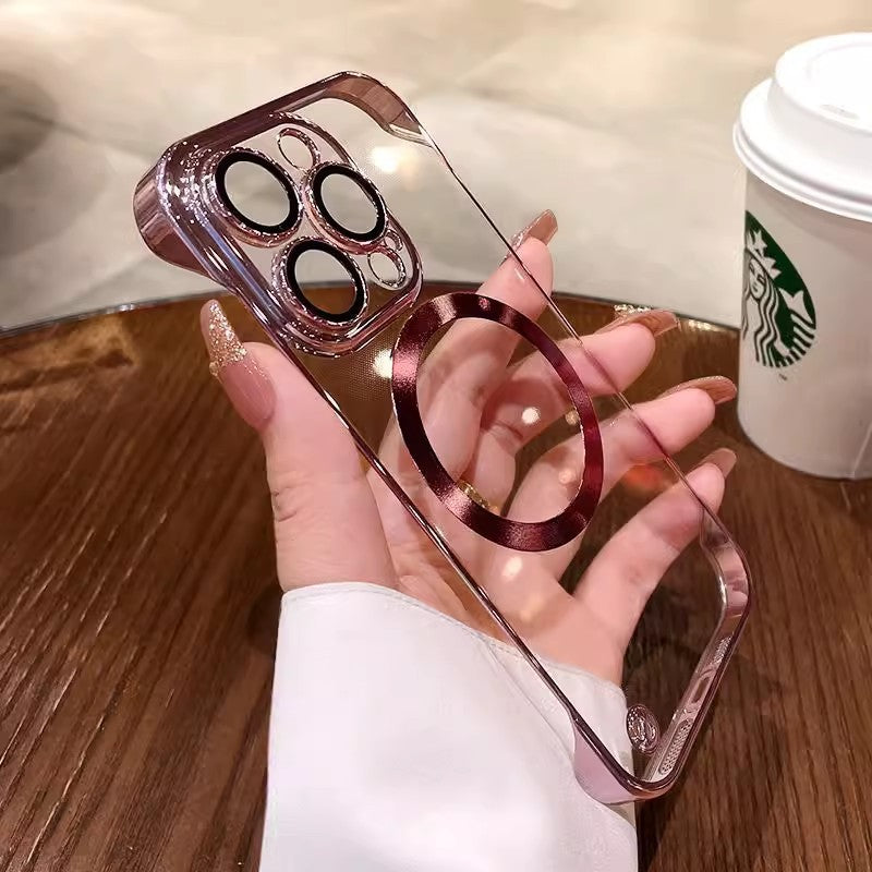 Suitable for iphone 17 mobile phone case electroplated frameless magsafe magnetic glass lens film apple 14 texture