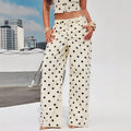 Women's off-white polka dot print high-waisted wide-leg denim pants - hot girl style casual trousers - new  collection