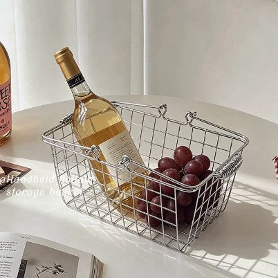 Ins style metal shopping basket iron basket storage basket hand basket desktop miscellaneous storage basket storage basket