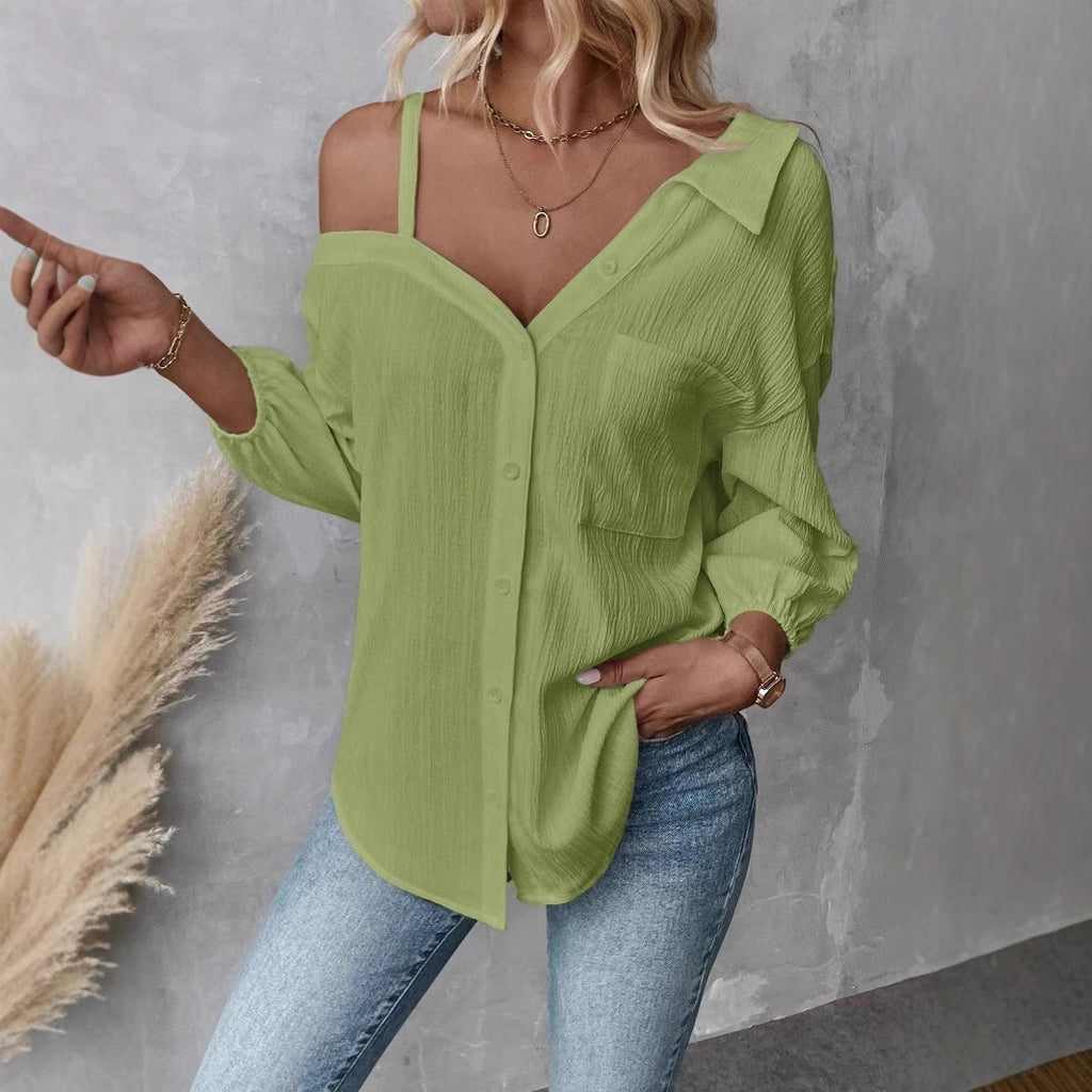Spot 2025 spring and summer European and American independent station  lapel seven-quarter sleeve off-the-shoulder cardigan texture single-breasted casual