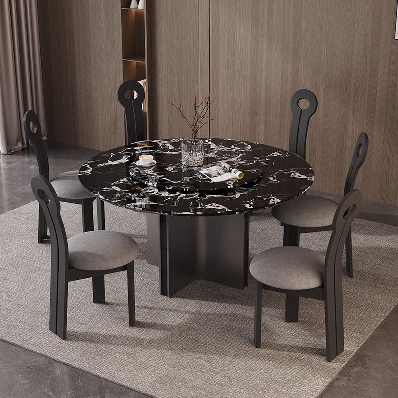 Black rose natural marble round dining table - italian minimalist style, modern designer luxury stone dining table