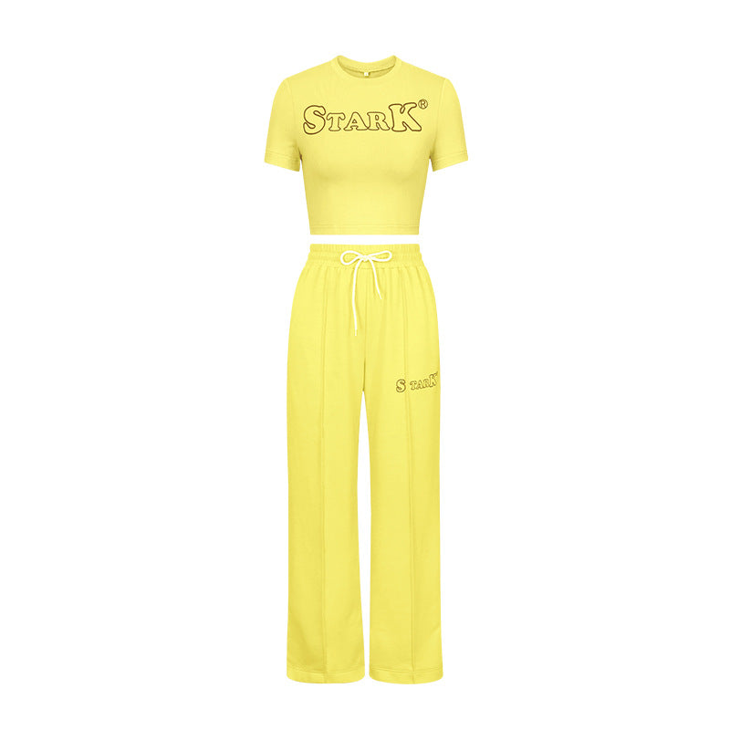 Printed letter tee top two-piece set - women's activewear casual style -  spring collection