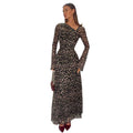 fashionautumnew arrival leopard print elegance asymmetrical off-shoulder fashioncasuallong sleevessdress for women