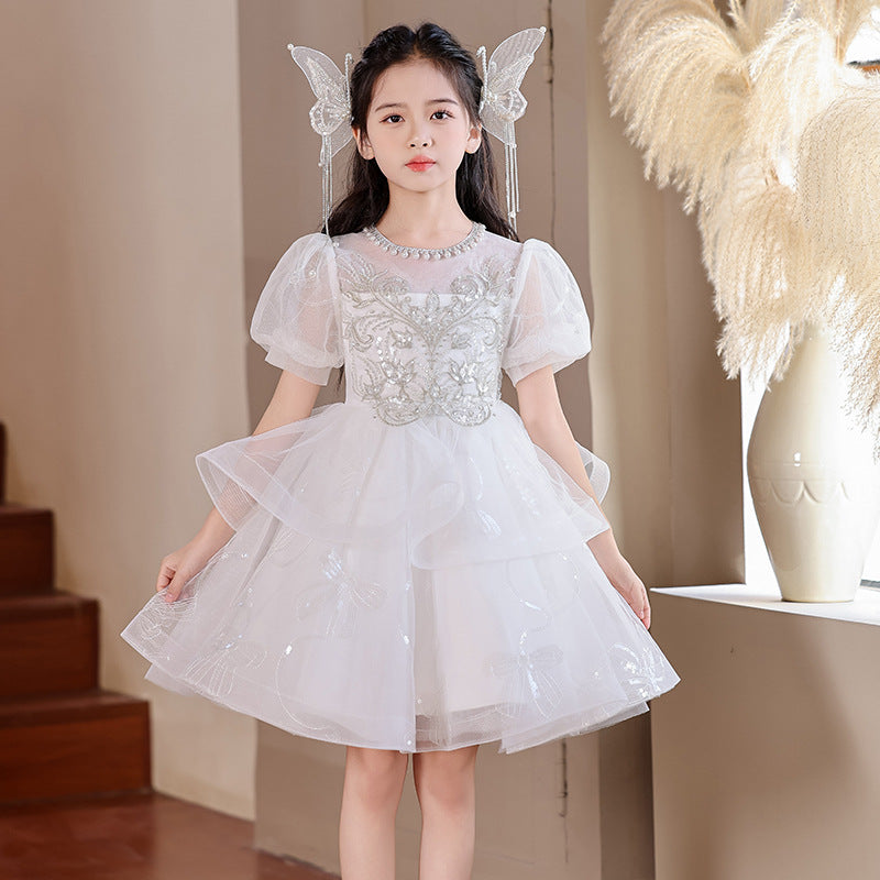 Girls' long formal dress - new  collection - mesh flower girl dress - wedding, piano recital, and runway outfit - children's dress