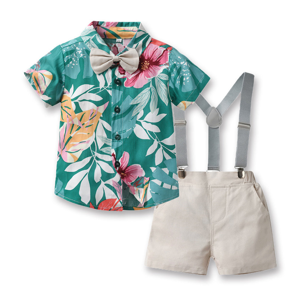 Boys' summer outfit set: new stylish korean style printed short-sleeve shirt two-piece set for kids and babies - trendy and handsome