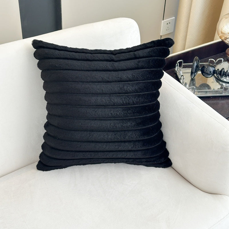 Simple solid color rabbit fur plush cushion pillow cover wide stripe bedroom living room sofa bed headrest pillow cross-border