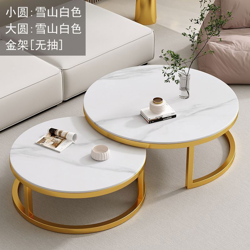 Affordable living room coffee table - new rock slab coffee table set for home living room, marble combination, round, light luxury modern style
