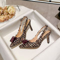 Wo huizhou 2026 new arrivalfashion tweed stylefashion baotou back hollow sandals thick woolen gemstone pointed toe thin heel