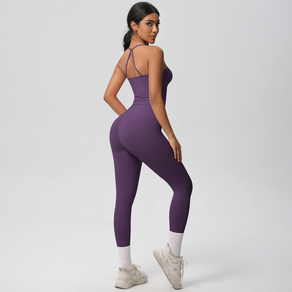 European and american nylon brushed quick-dry yoga outfit sexy backless tight sports bra set outdoor running fitness apparel