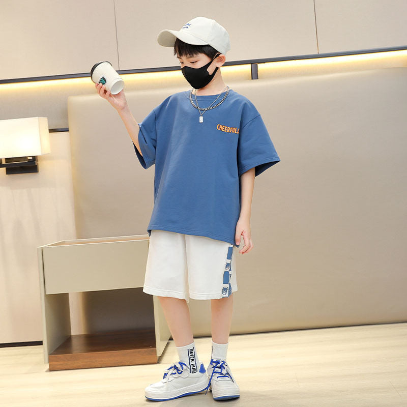 Kids fashionable short-sleeved shorts casualtwo-piece set boys sports suitnew arrivalchildren's summer wear