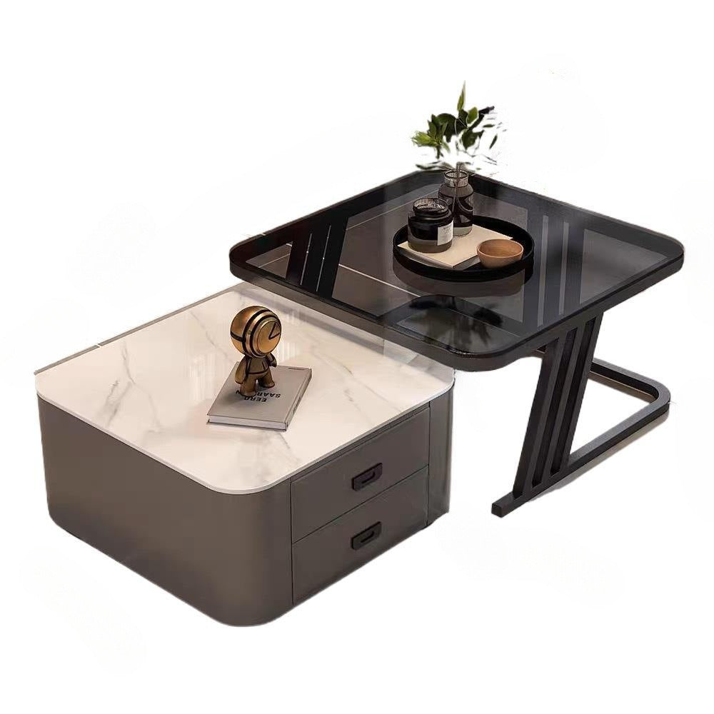 Modern minimalist extendable coffee table, luxury home rock slab coffee table, minimalist small apartment square modular coffee table