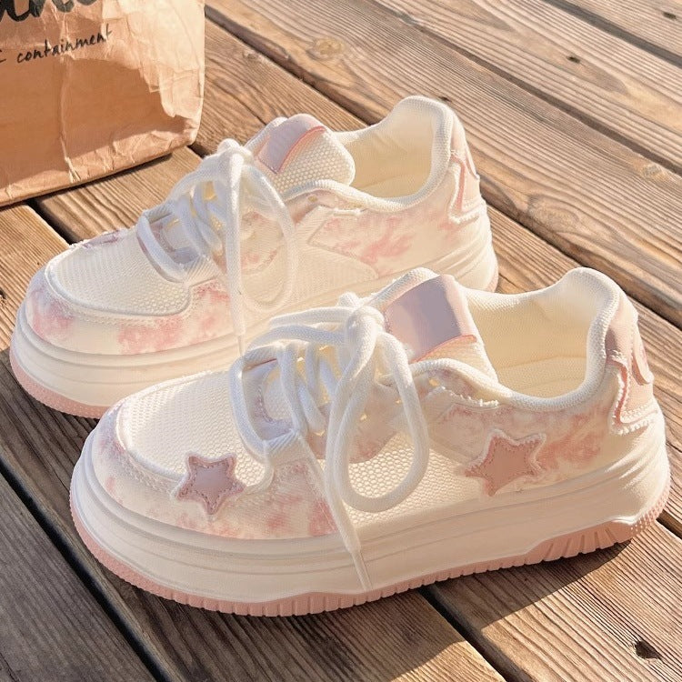 Star white shoes women's summer breathable mesh shoes new arrival with skirt shoes easiest for matchthick sole sports sneakers