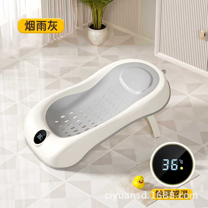 Baby bath support lounger - newborn bathtub with sit & lie down options, baby bath net, temperature-sensitive bath rack