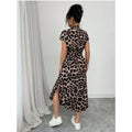 Shipped: new leopard print front button shirt with belt and bow detail - cross-border e-commerce style for women