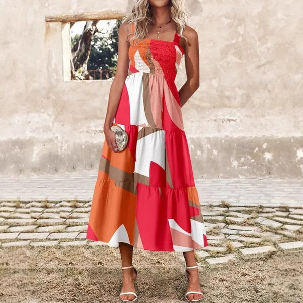 , , Summer Bohemian Print Suspender Dress, Women's Clothing