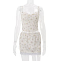 European and american women's clothing  summer new fashion sweet and fresh vacation style floral print cami top and mini skirt set