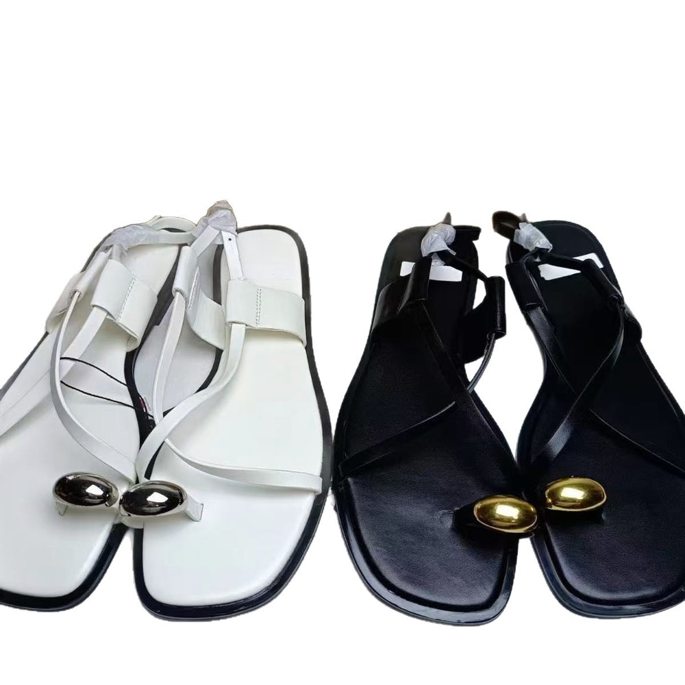 Za2025 women's summer new brown square-toe crossover casual flat sandals with gold buckle